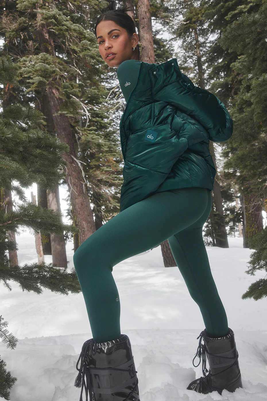 Airbrush Winter Warm High-Waist Nocturne Legging - Midnight Green
