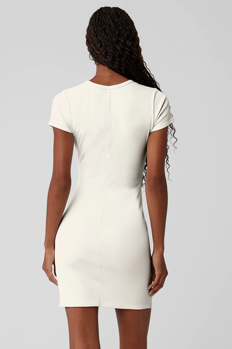 Goddess Ribbed Short Sleeve Dress - Ivory