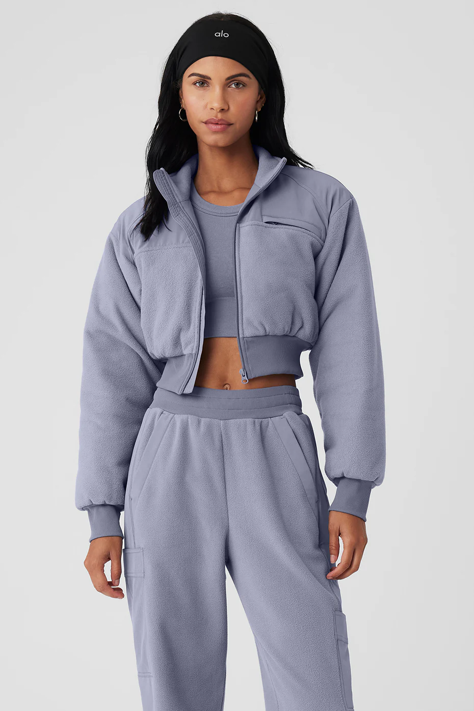 Polar Fleece Cropped Wintry Mix Jacket - Fog