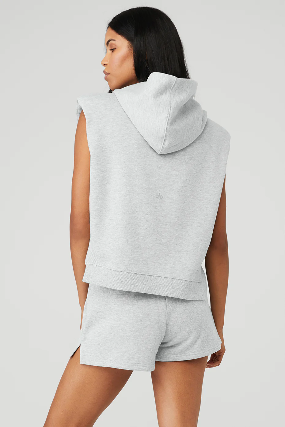 Cropped Headliner Shoulder Pad Sleeveless Coverup - Athletic Heather Grey