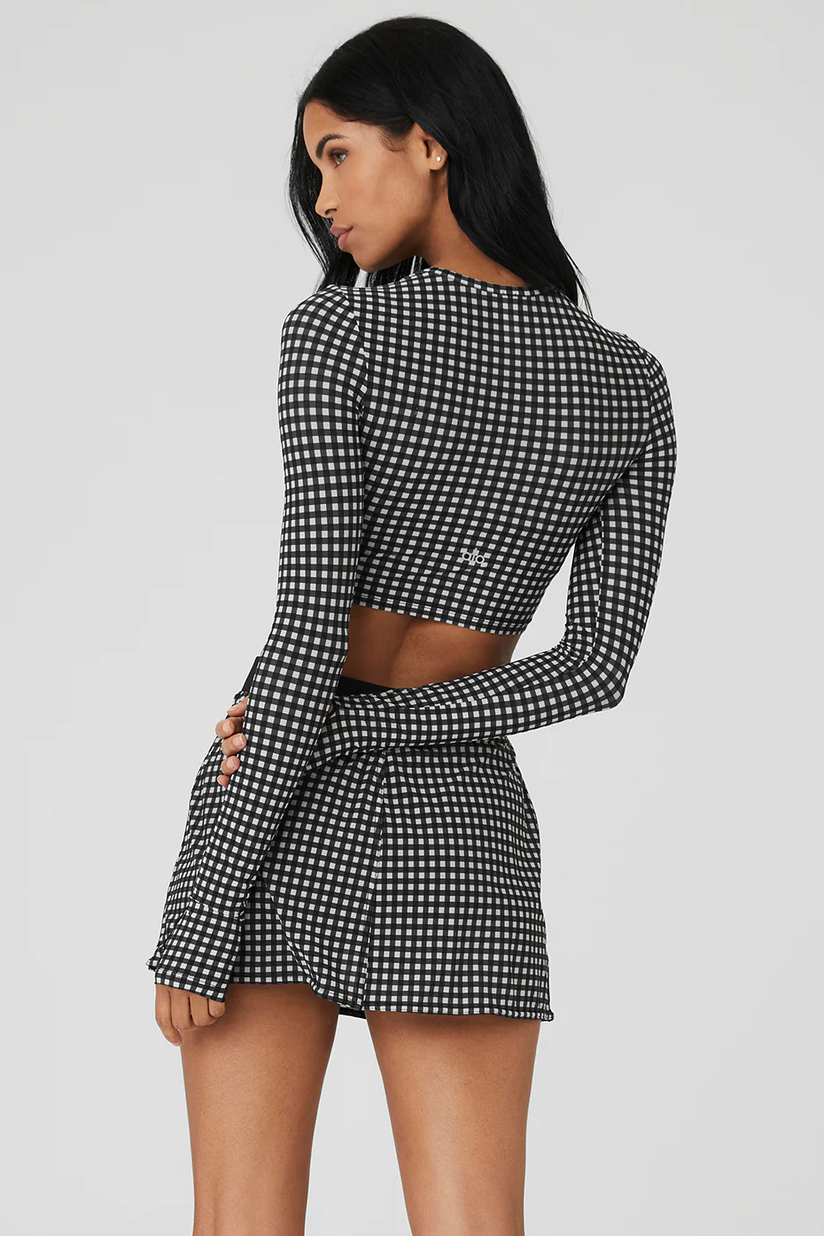 Mesh Gingham Cropped Long Sleeve - Black