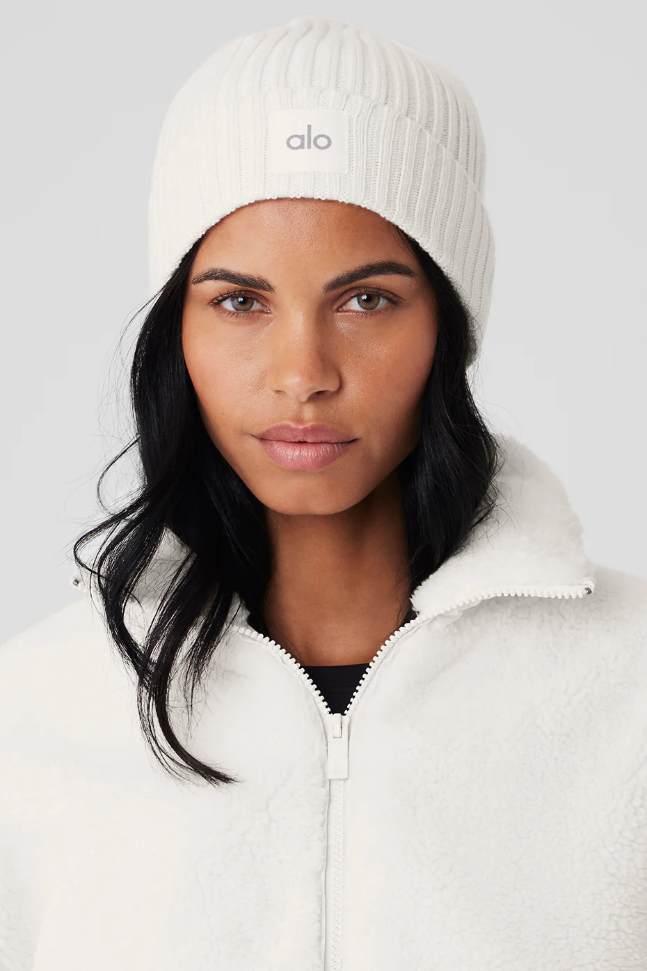 Cashmere Blend Rib Beanie - Ivory