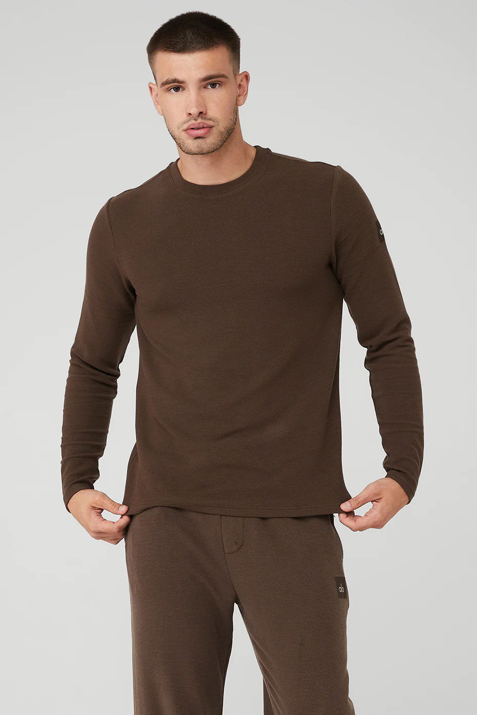 Micro Waffle Fast Break Long Sleeve Tee - Espresso