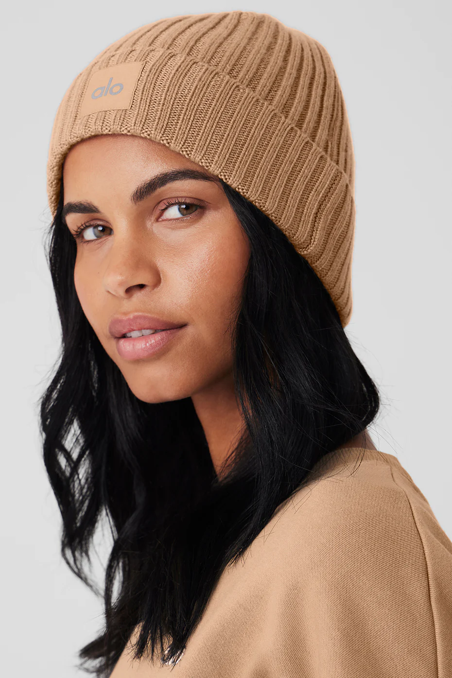 Cashmere Blend Rib Beanie - Toasted Almond