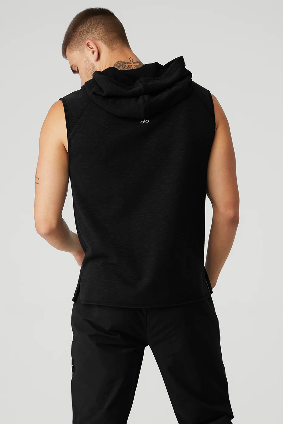 Qualifier Sleeveless Hoodie - Black Slub