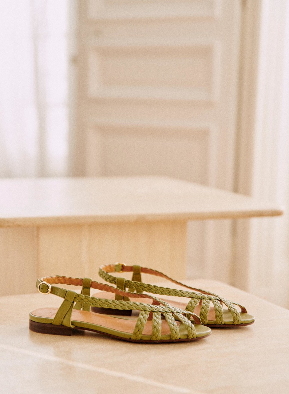 Low Natacha Sandals Smooth Woven Olive