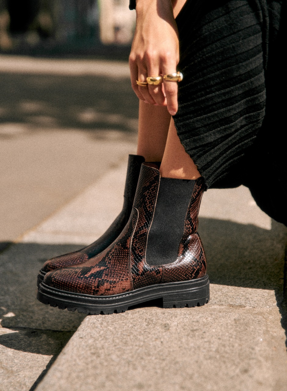 Lena Low Boots Brown Python Print