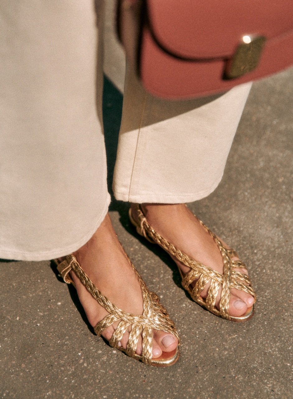 Low Natacha Sandals Smooth Gold Braid