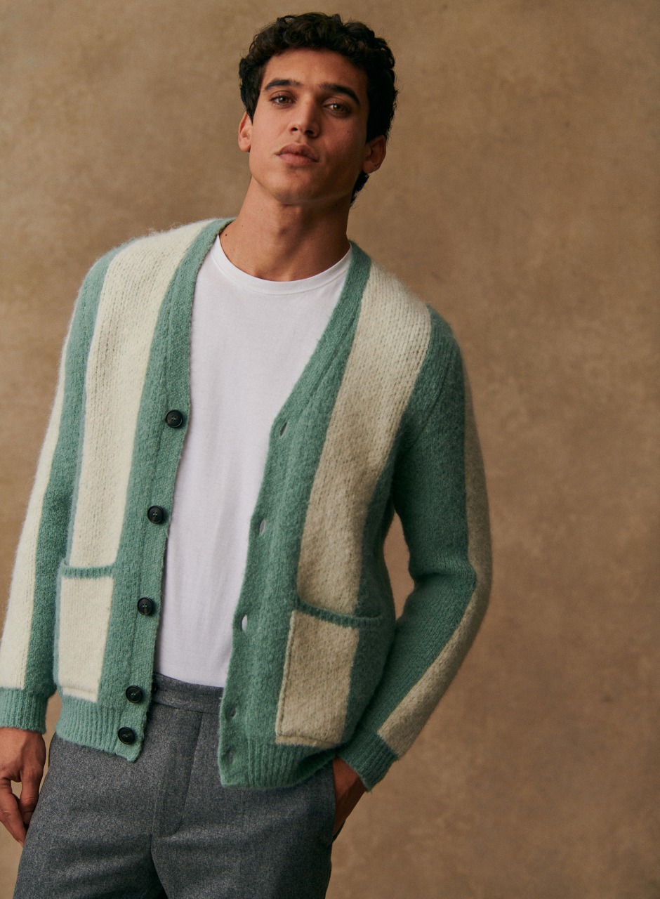 Mark Cardigan Aqua Green / Ecru