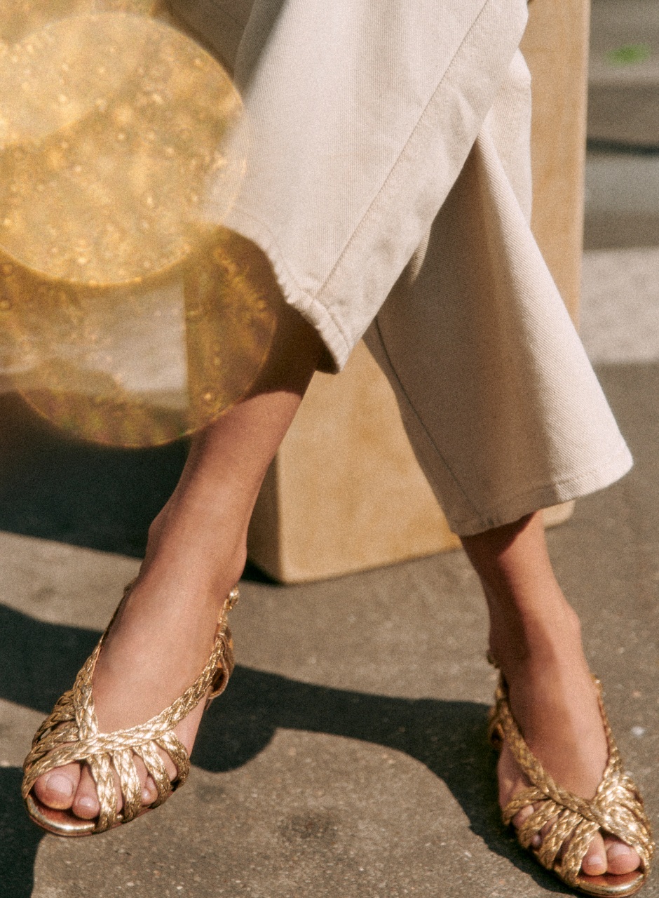Low Natacha Sandals Smooth Gold Braid