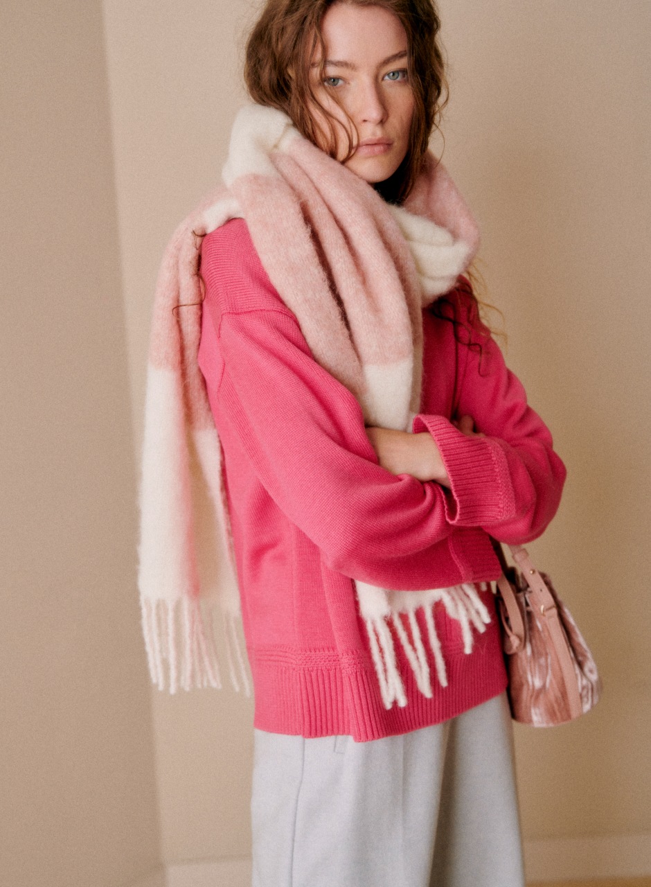 Louise Scarf Pastel Pink / Ecru stripes