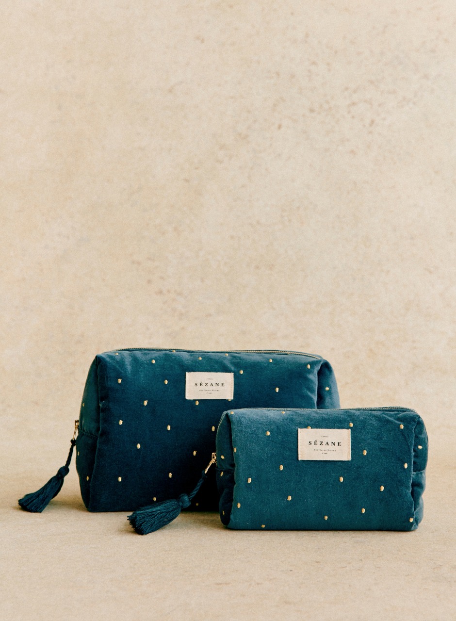 Make-up Bag Gold Embroidered Polka Dots