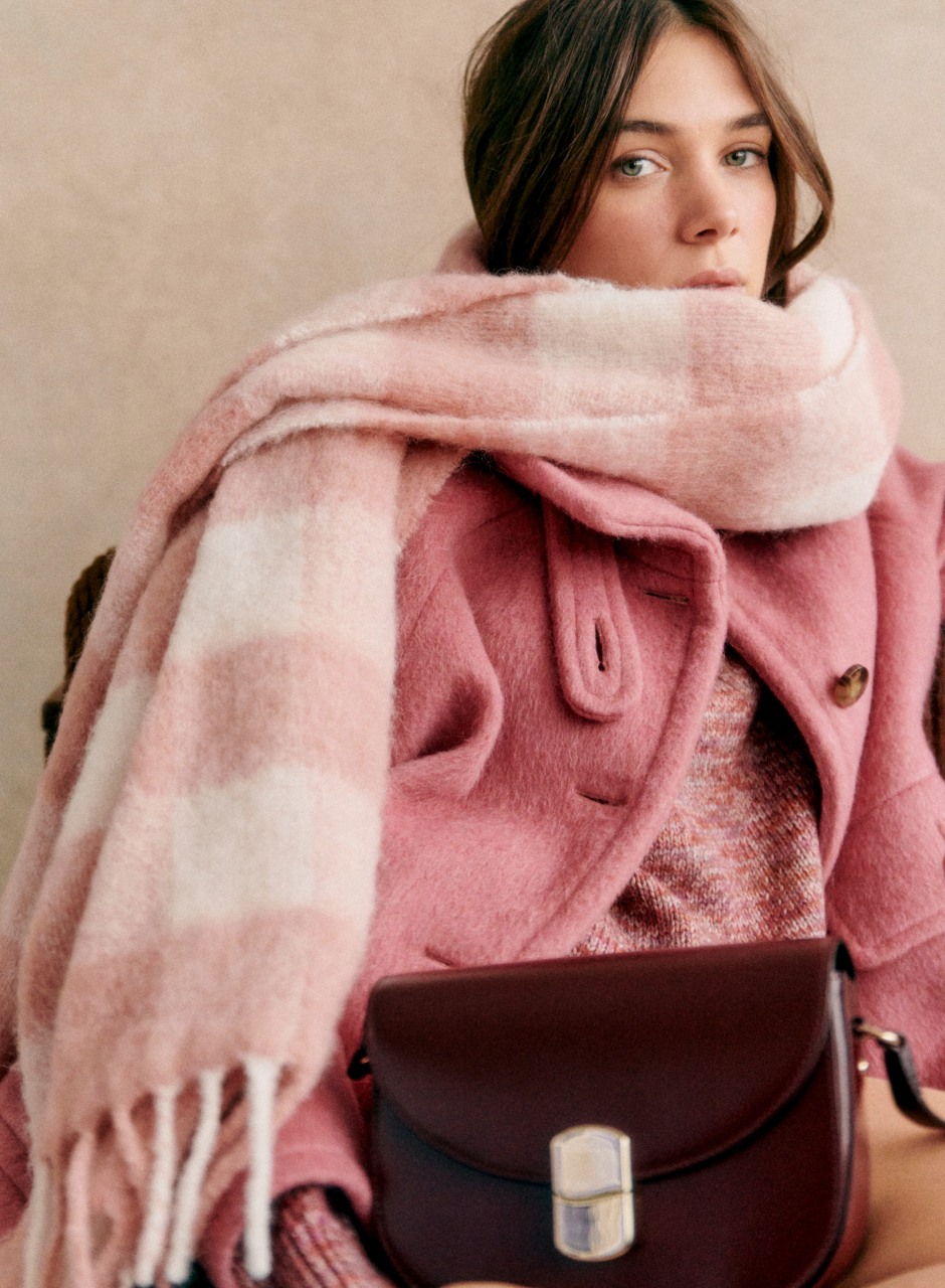Louise Scarf Ecru & Rosewood Check Print