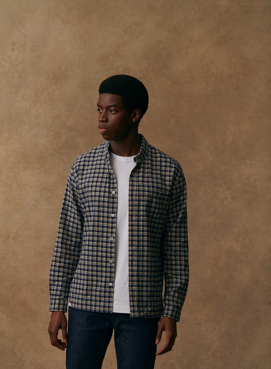 Checked Flannel Charlie Shirt Marine / Beige/  Gris