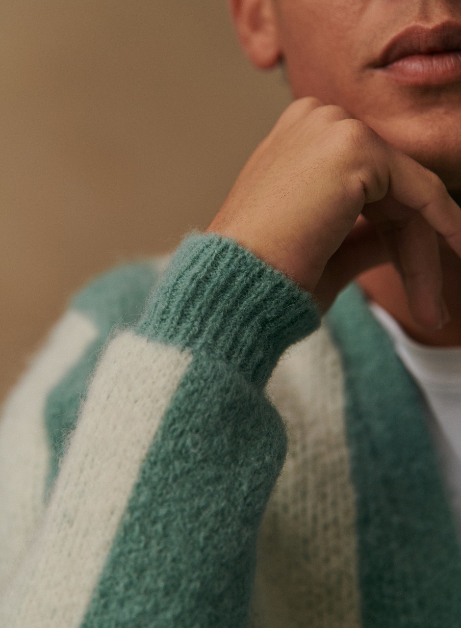 Mark Cardigan Aqua Green / Ecru