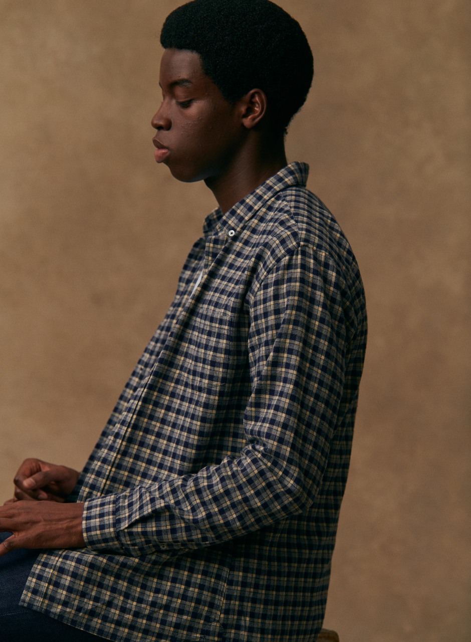 Checked Flannel Charlie Shirt Marine / Beige/  Gris