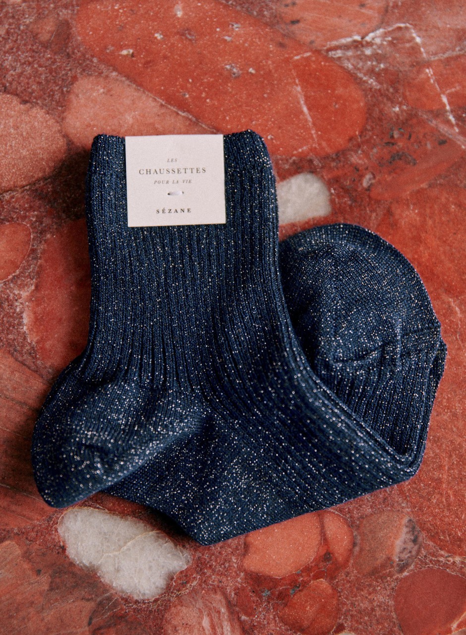 Lurex Socks Navy Blue