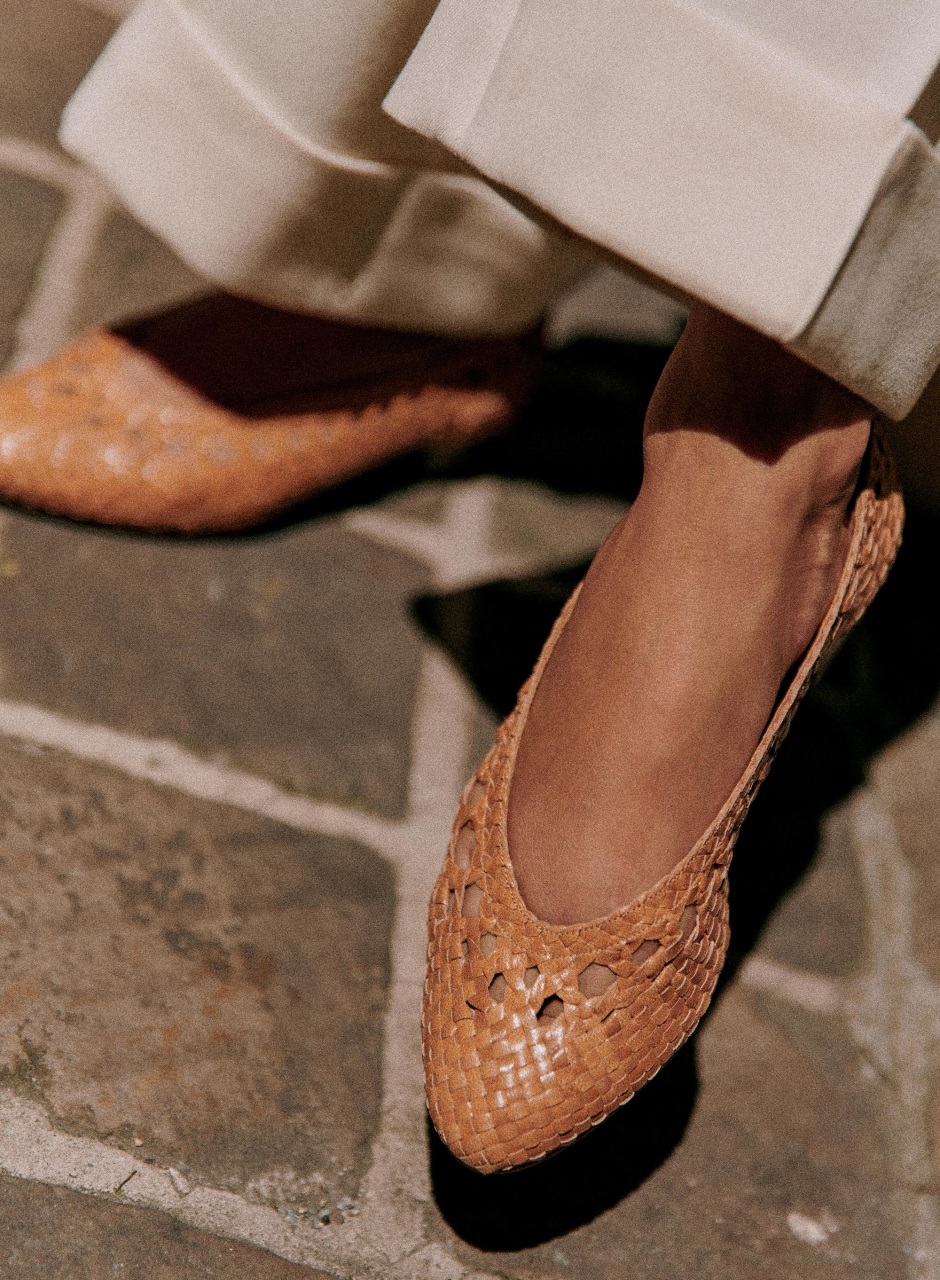 Low Anya Ballerinas Camel Smooth Braid