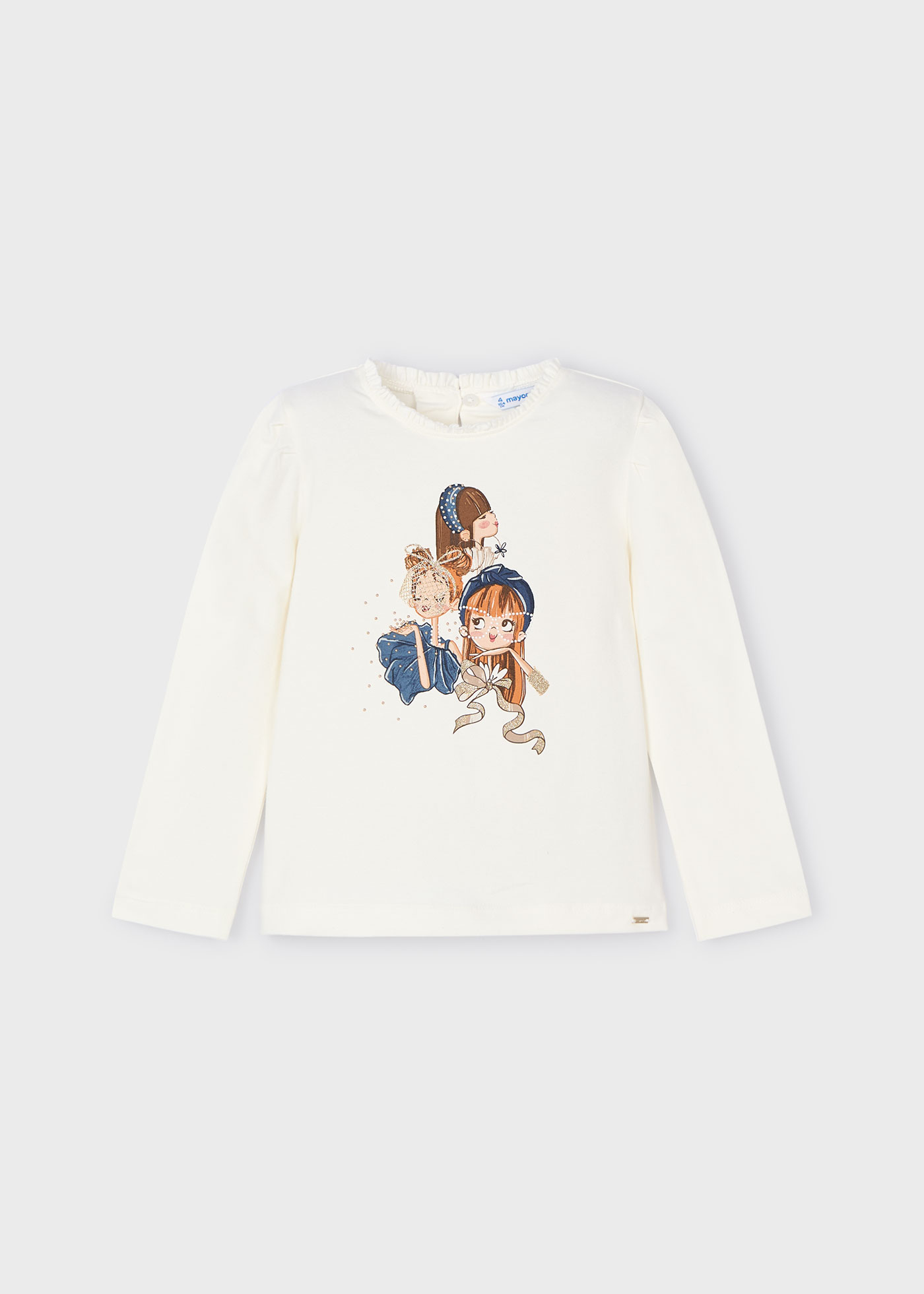 Girl Ruffle Neck Print T-Shirt