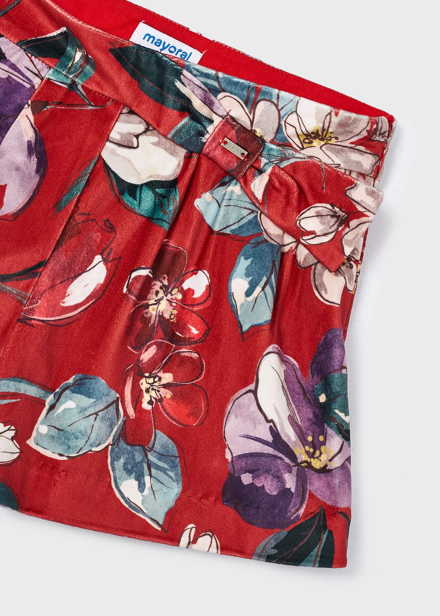 Girl Velvet Floral Print Shorts