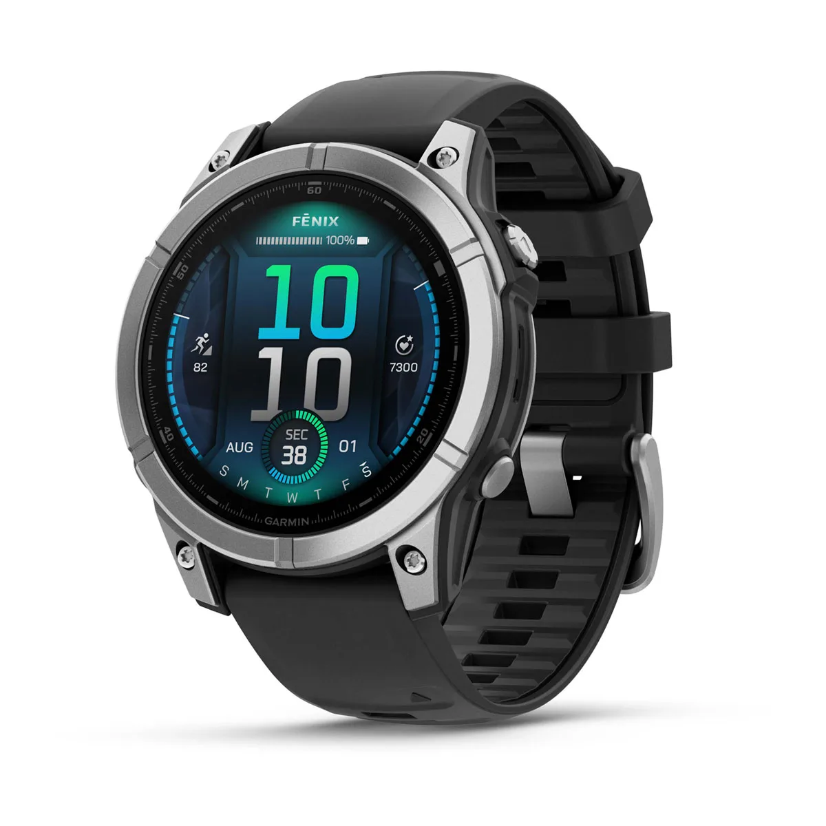 fēnix® E – 47 mm, AMOLED Stainless Steel with Black Silicone Band