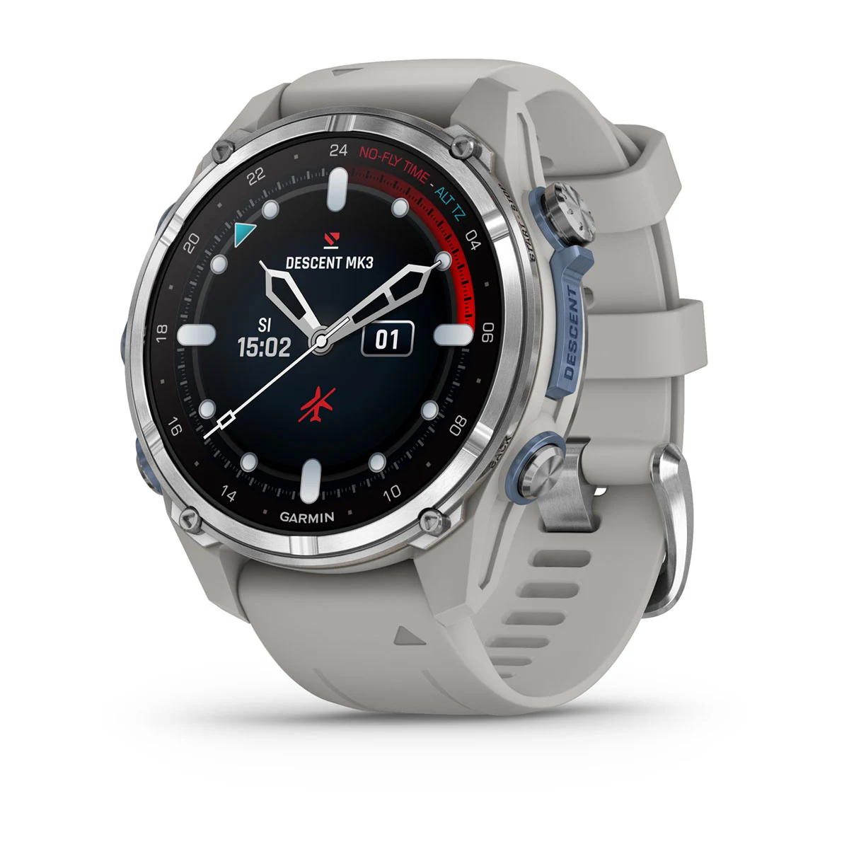 Descent™ Mk3 – 43 mm Stainless Steel with Fog Gray Silicone Band