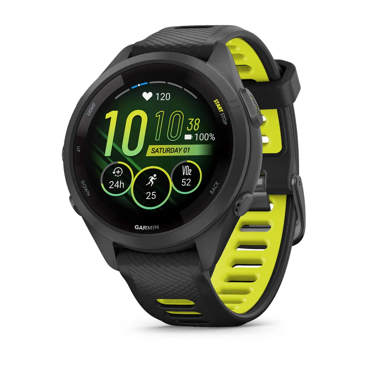 Forerunner® 265S Black Bezel and Case with Black/Amp Yellow Silicone Band