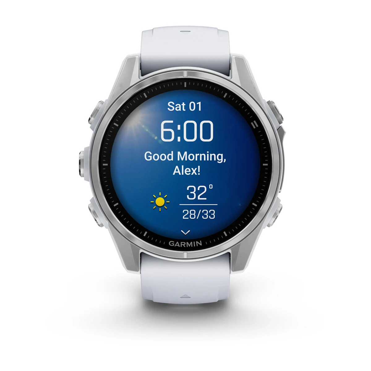 fēnix® 8 – 43 mm, AMOLED Silver with Whitestone Silicone Band