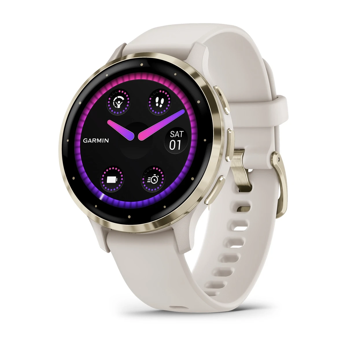 Venu® 3S Soft Gold Stainless Steel Bezel with Ivory Case and Silicone Band