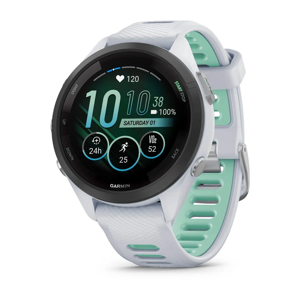Forerunner® 265S Black Bezel with Whitestone Case and Whitestone/Neo Tropic Silicone Band