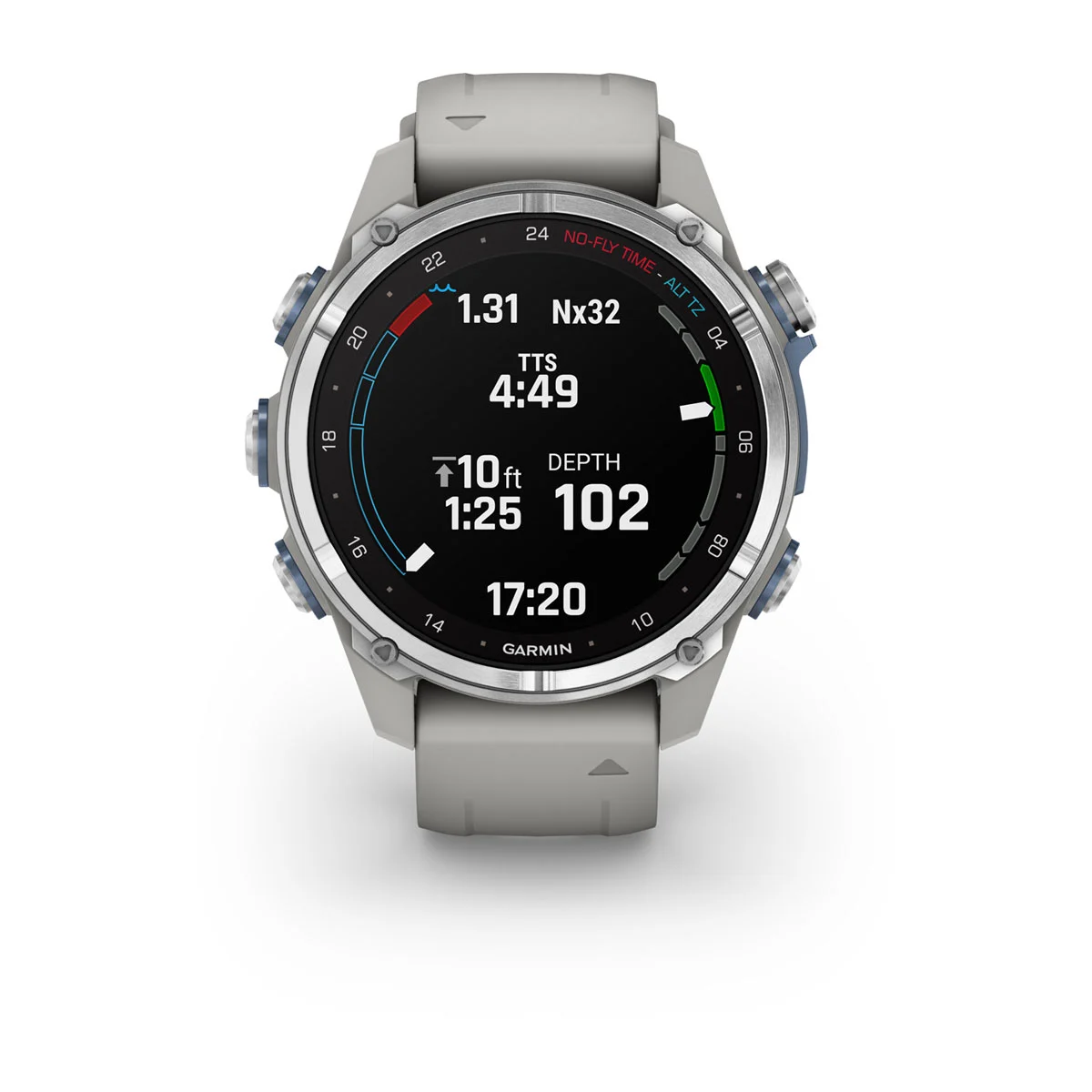 Descent™ Mk3 – 43 mm Stainless Steel with Fog Gray Silicone Band