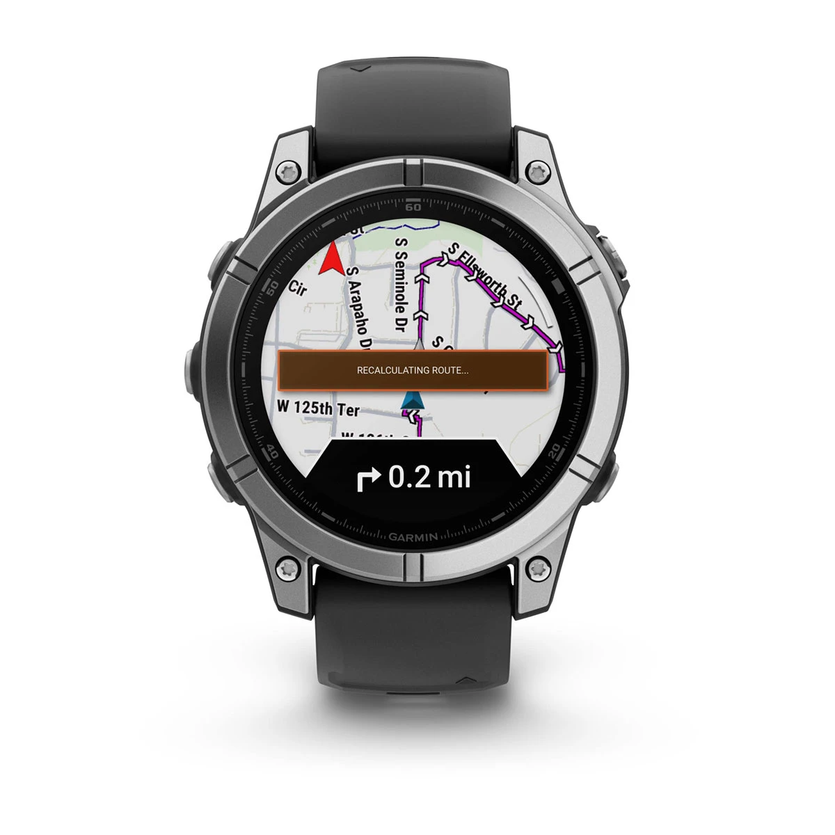 fēnix® E – 47 mm, AMOLED Stainless Steel with Black Silicone Band
