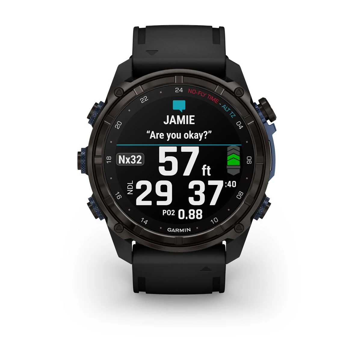 Descent™ Mk3i – 51 mm Carbon Gray DLC Titanium with Black Silicone Band and Descent T2 Transceiver