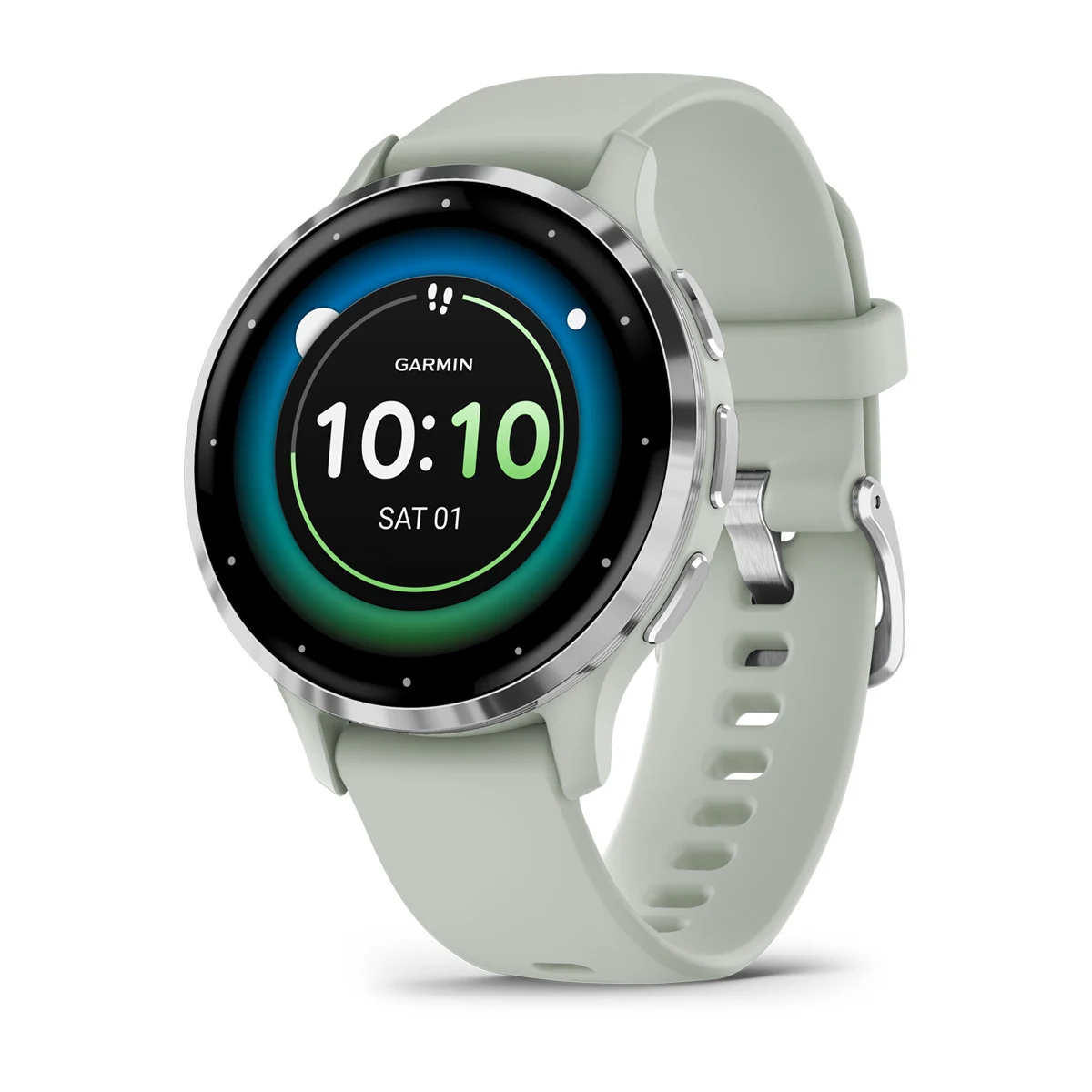 Venu® 3S Silver Stainless Steel Bezel with Sage Gray Case and Silicone Band