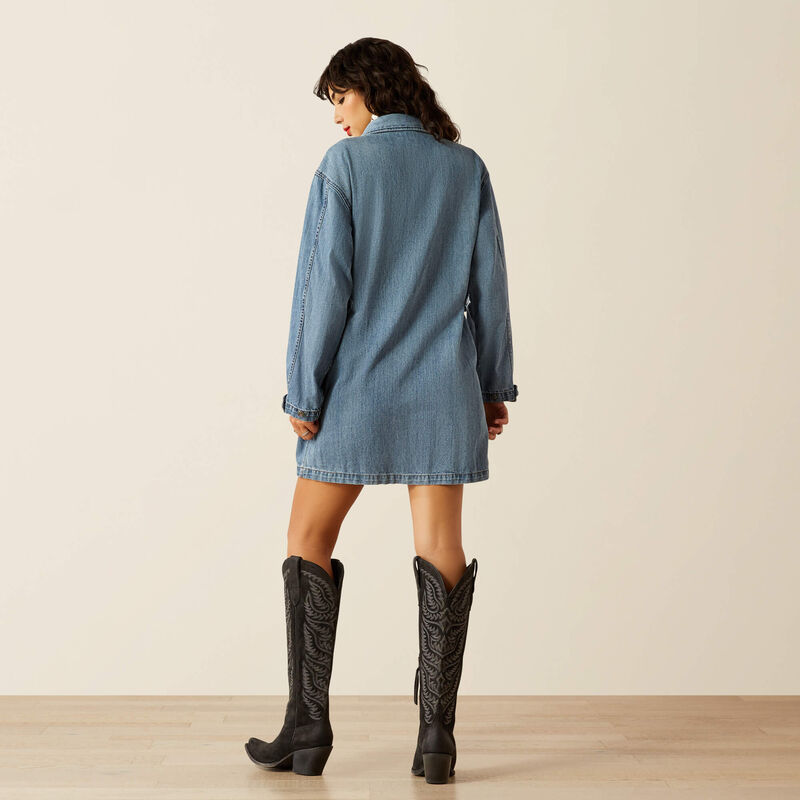 Studded Utility Denim Shirt Dress
