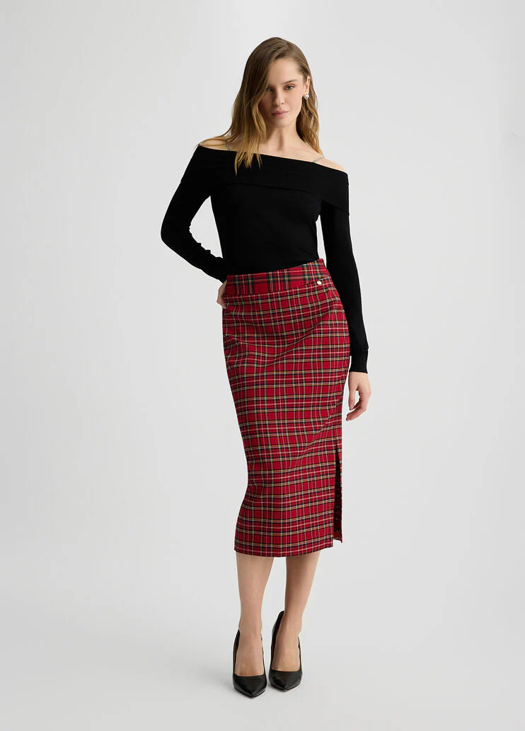 Off-the-shoulder jumper with bejewelled gemstones