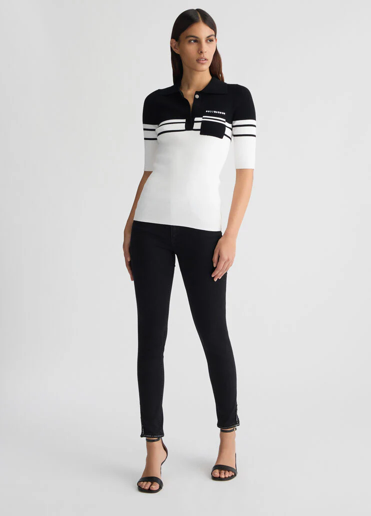 Striped knit polo-shirt