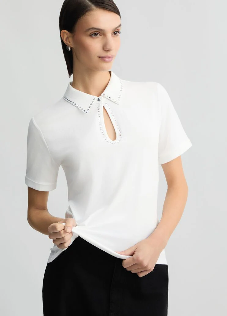 Polo shirt with rhinestones