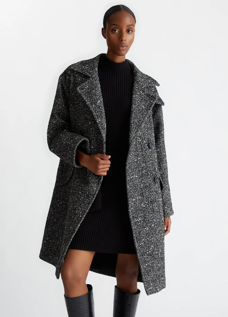 Double-breasted wool-blend bouclé coat