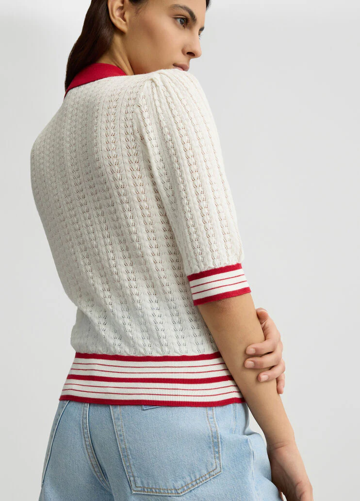 White and red knit cardigan