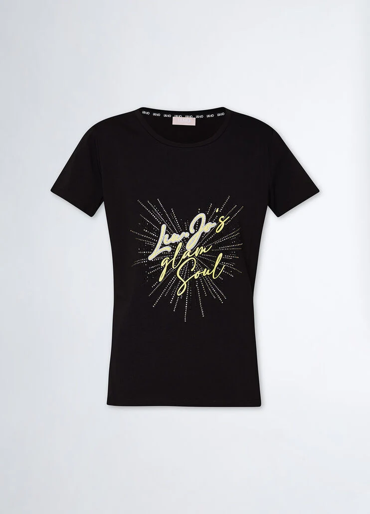 T-shirt with print and appliqués