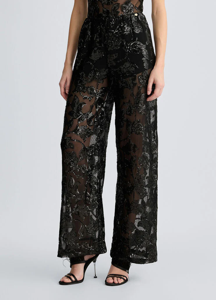 Embellished tulle trousers