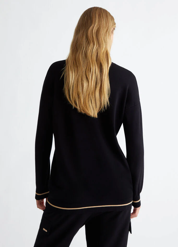 Turtleneck with logo and rhinestones