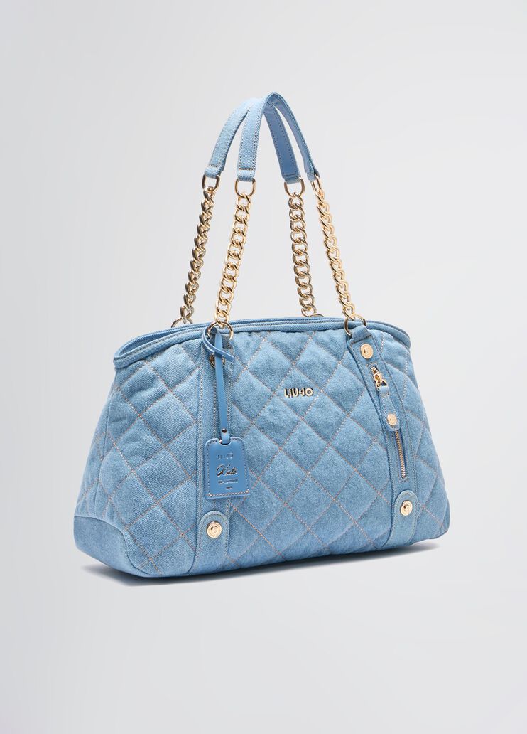 Quilted denim shopping bag