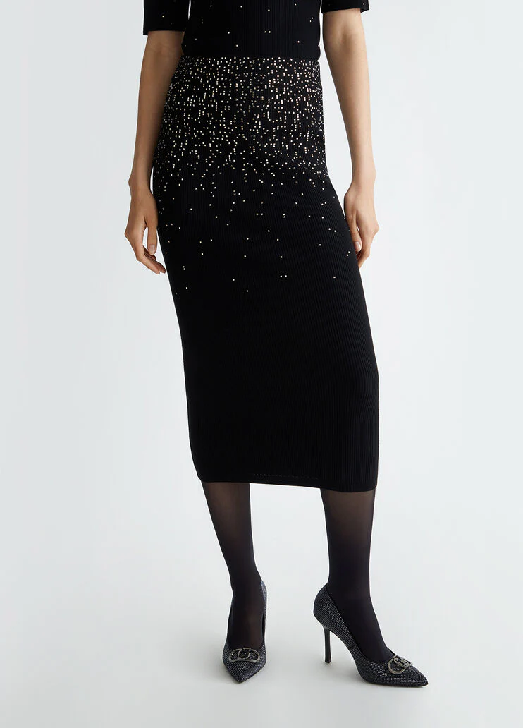 Midi skirt with dégradé rhinestones