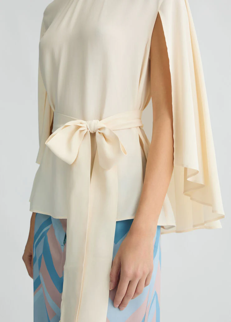 Crepe de chine blouse with belt