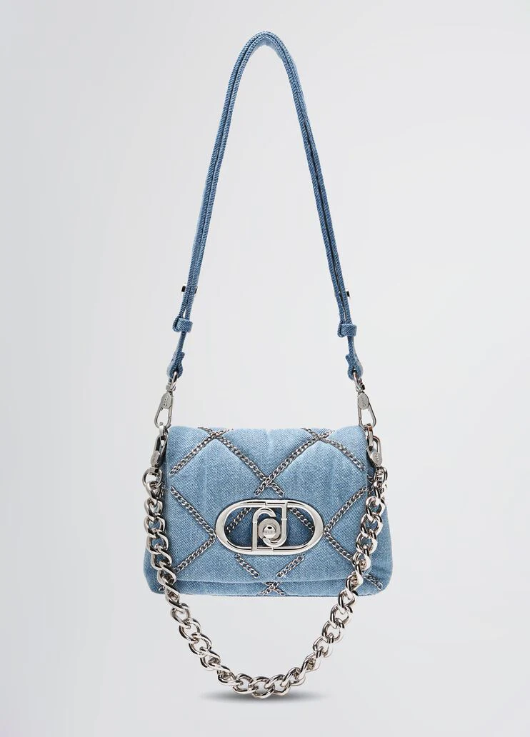 Small denim LaPuffy bag with chains