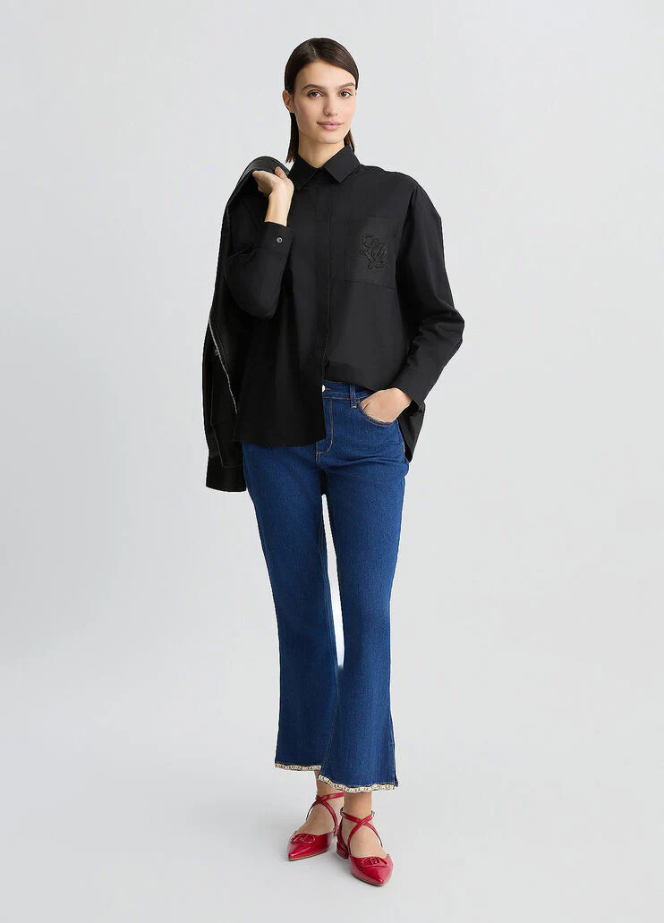 Poplin shirt with rhinestones