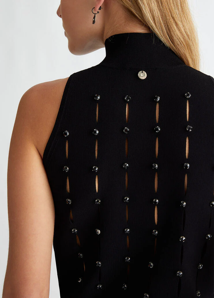 Knit top with rhinestones