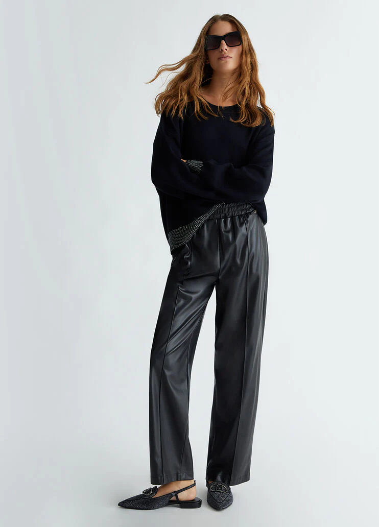 Crew-neck sweater with rhinestones